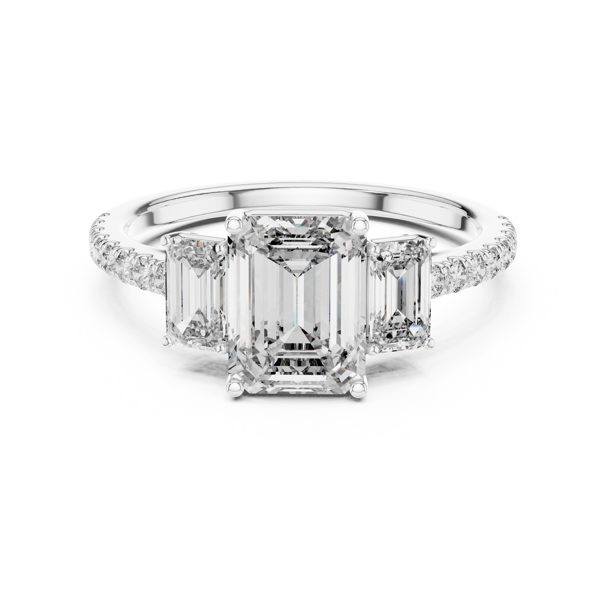 Virellia Emerald Trilogy Lab Grown Diamond Engagement Ring.