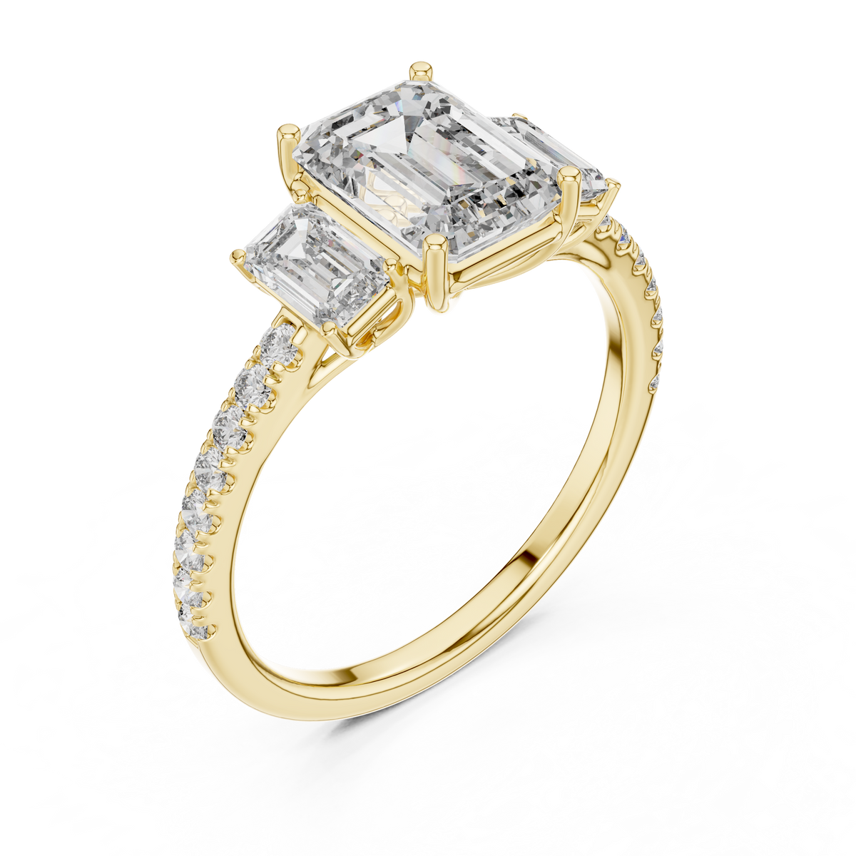 Virellia Emerald Trilogy Lab Grown Diamond Engagement Ring.