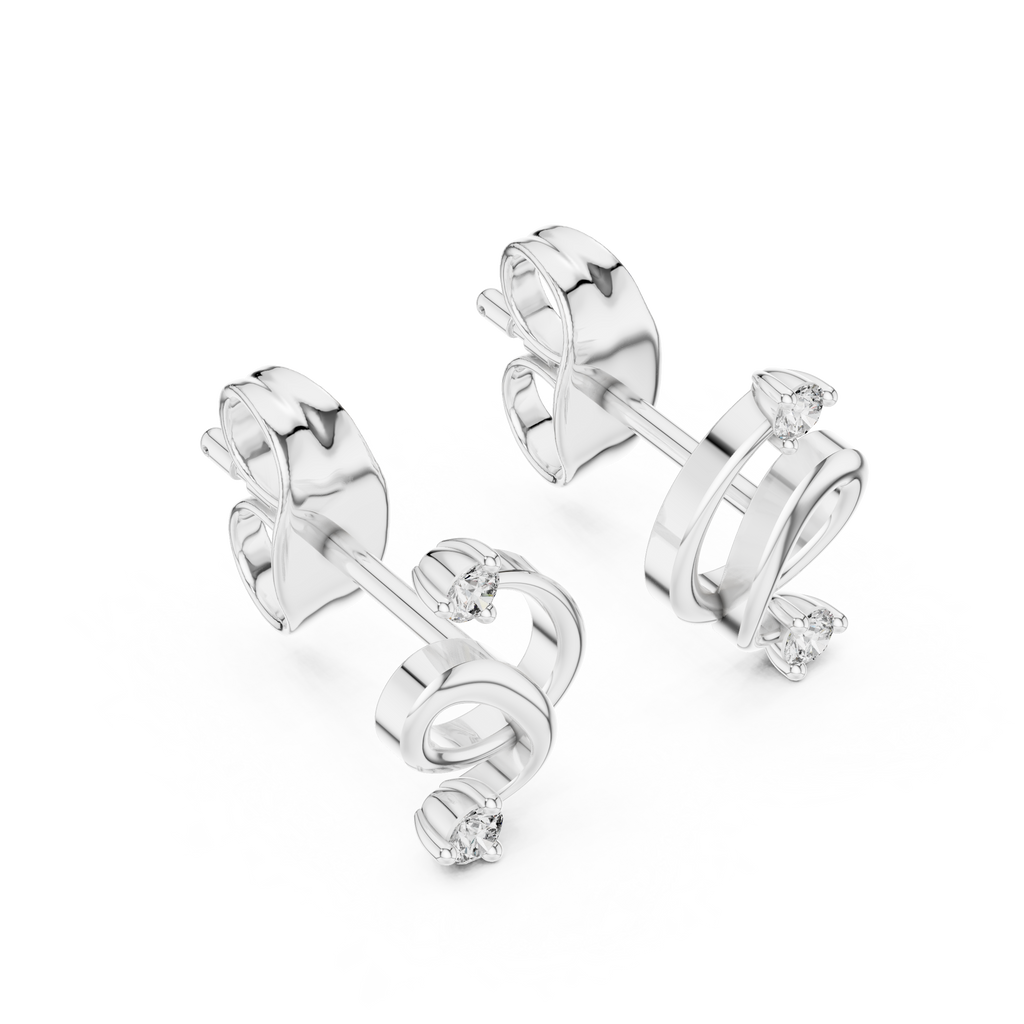 Vinelle Curling Ribbon Loop Two Diamond Accent Lab Grown Diamond Earrings