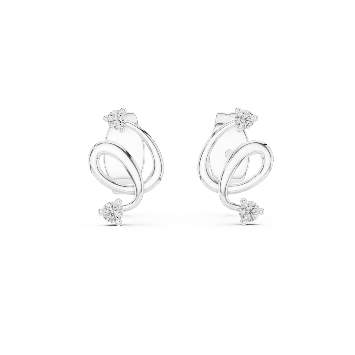 Vinelle Curling Ribbon Loop Two Diamond Accent Lab Grown Diamond Earrings