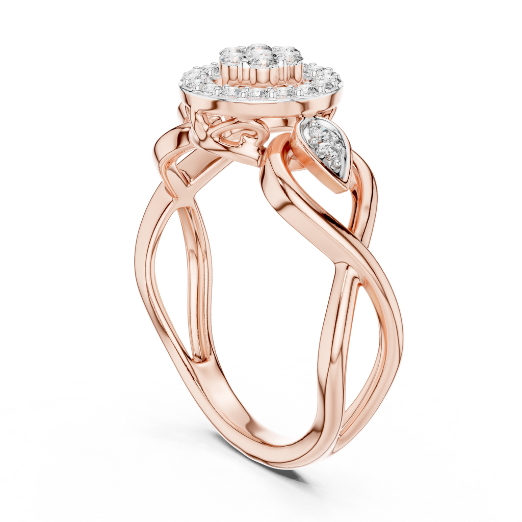 Petalune Flower Cluster Halo Lab Grown Diamond Ring with Leaf Accents