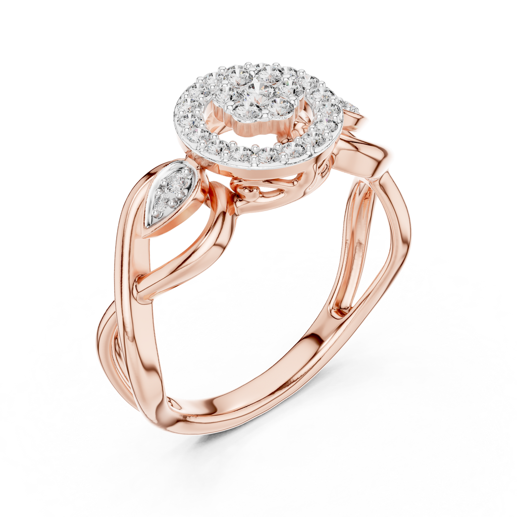 Petalune Flower Cluster Halo Lab Grown Diamond Ring with Leaf Accents