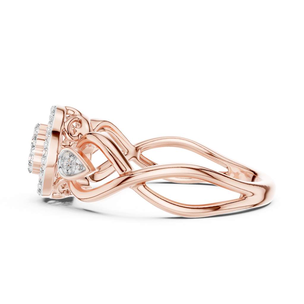 Petalune Flower Cluster Halo Lab Grown Diamond Ring with Leaf Accents