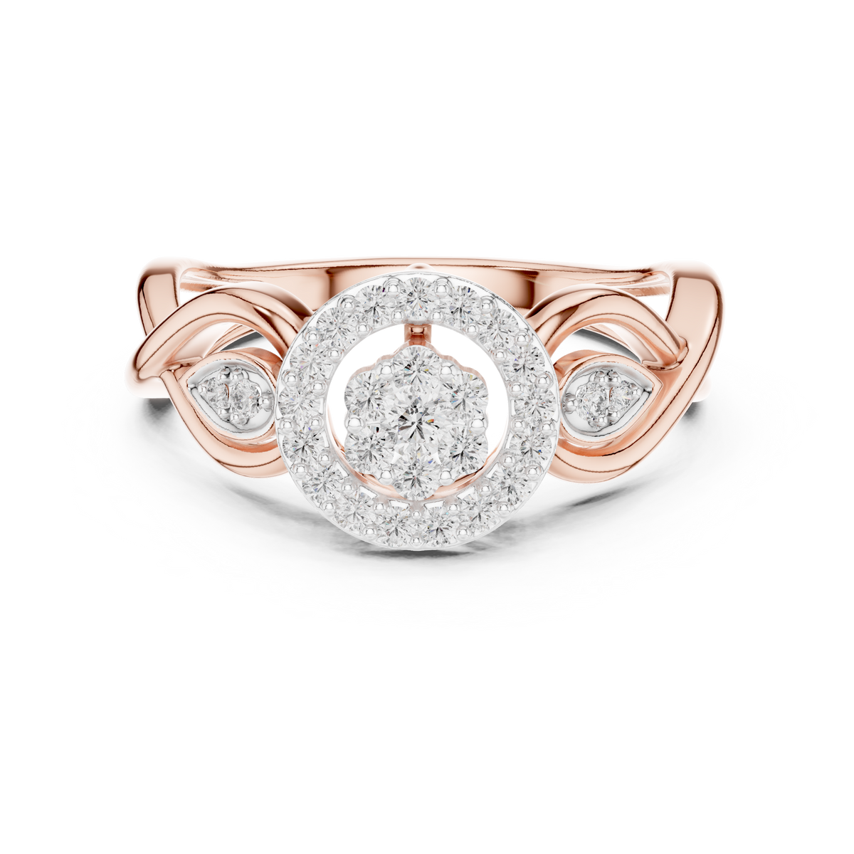 Petalune Flower Cluster Halo Lab Grown Diamond Ring with Leaf Accents