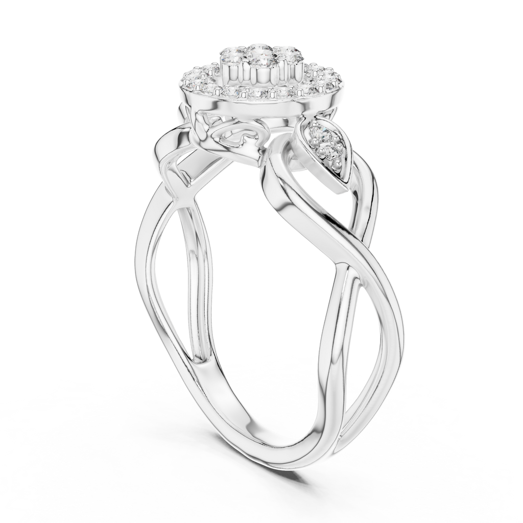 Petalune Flower Cluster Halo Lab Grown Diamond Ring with Leaf Accents