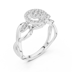 Petalune Flower Cluster Halo Lab Grown Diamond Ring with Leaf Accents