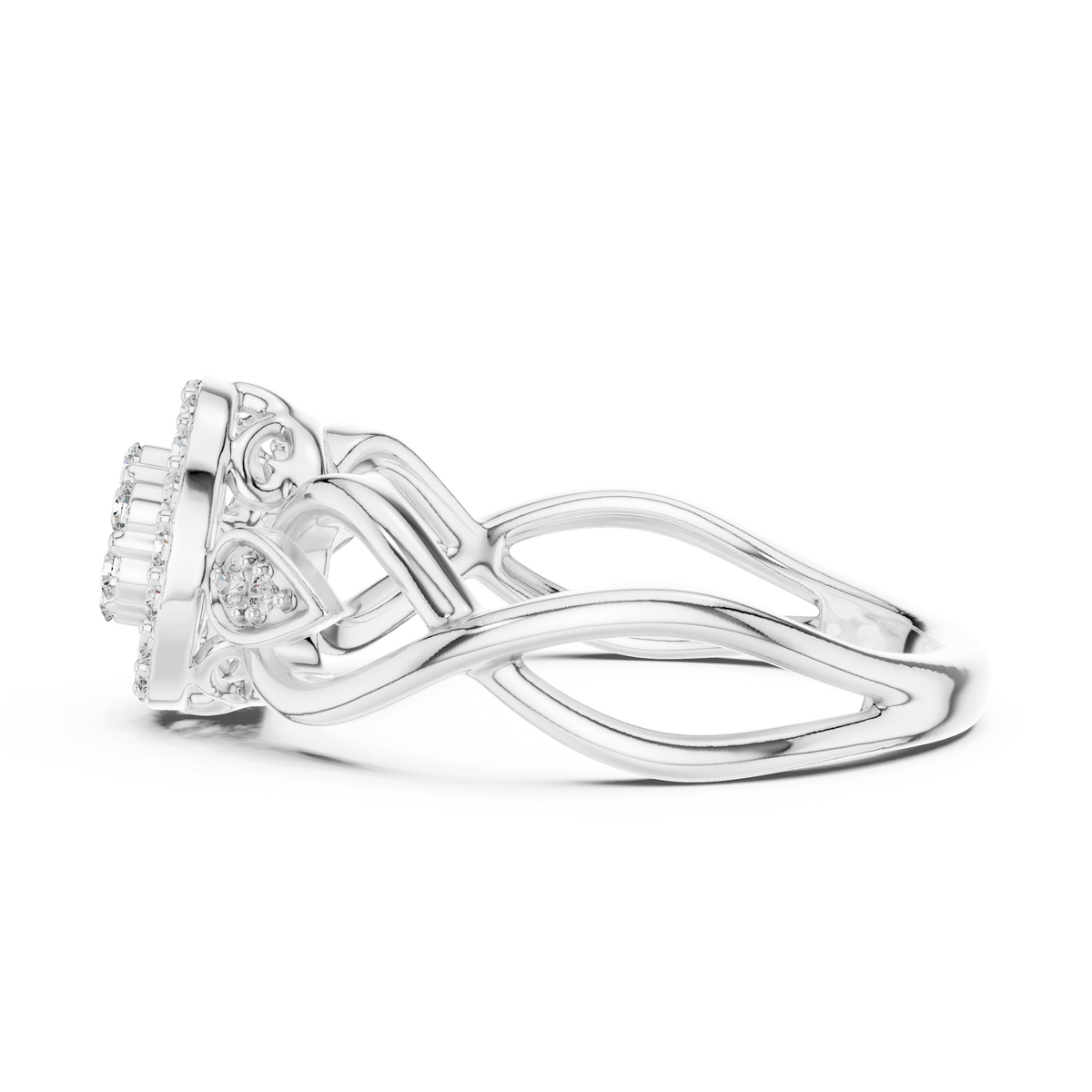Petalune Flower Cluster Halo Lab Grown Diamond Ring with Leaf Accents