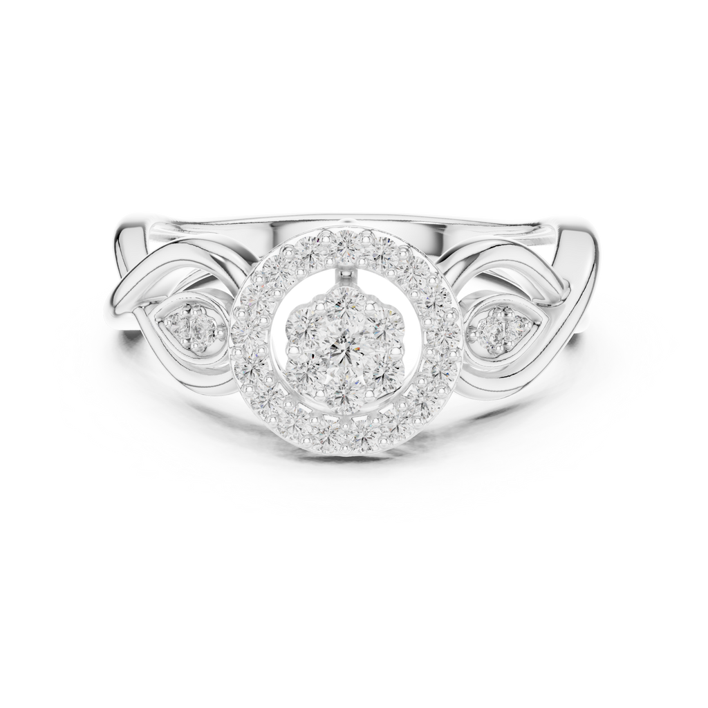 Petalune Flower Cluster Halo Lab Grown Diamond Ring with Leaf Accents