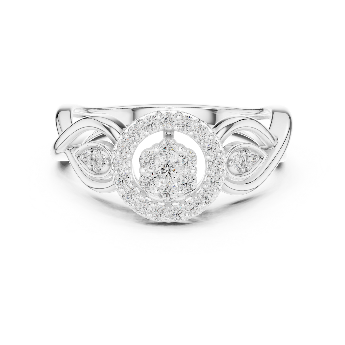 Petalune Flower Cluster Halo Lab Grown Diamond Ring with Leaf Accents