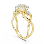 Petalune Flower Cluster Halo Lab Grown Diamond Ring with Leaf Accents