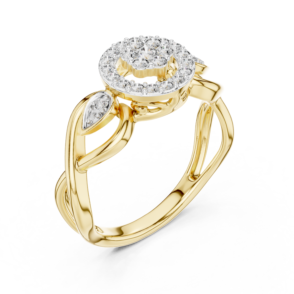Petalune Flower Cluster Halo Lab Grown Diamond Ring with Leaf Accents