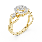 Petalune Flower Cluster Halo Lab Grown Diamond Ring with Leaf Accents