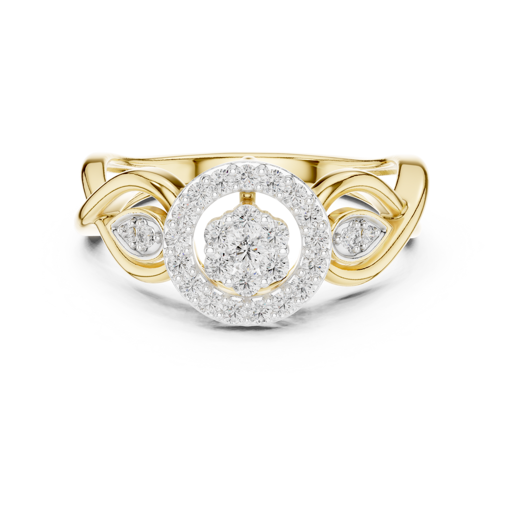 Petalune Flower Cluster Halo Lab Grown Diamond Ring with Leaf Accents