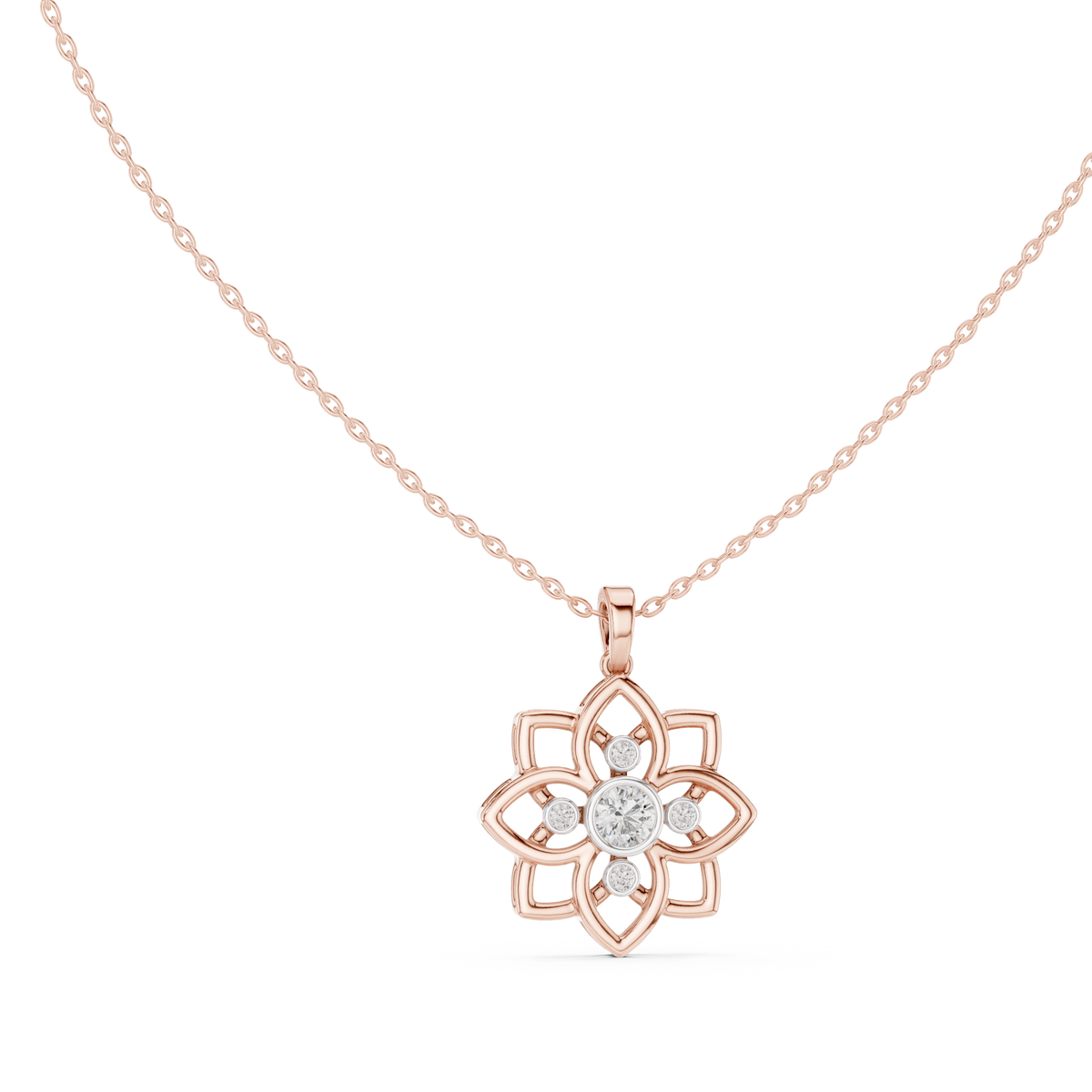 Elowyn Floral Geometric Lab Grown Diamond Pendant Necklace