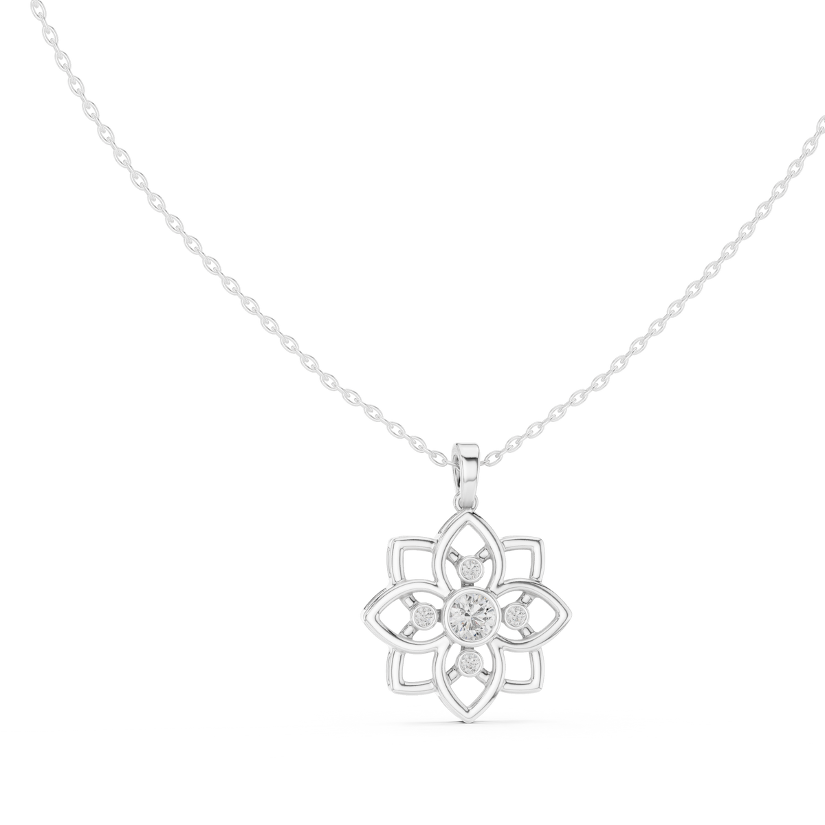 Elowyn Floral Geometric Lab Grown Diamond Pendant Necklace