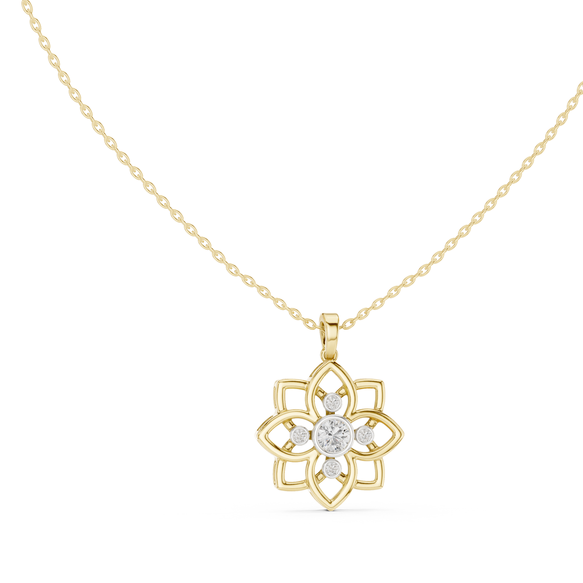 Elowyn Floral Geometric Lab Grown Diamond Pendant Necklace