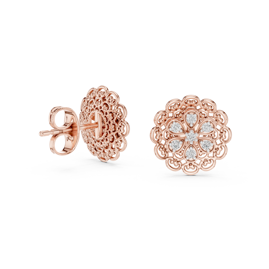 Lacelle Lace Border Rosette Teardrop Petal Lab Grown Diamond Earrings