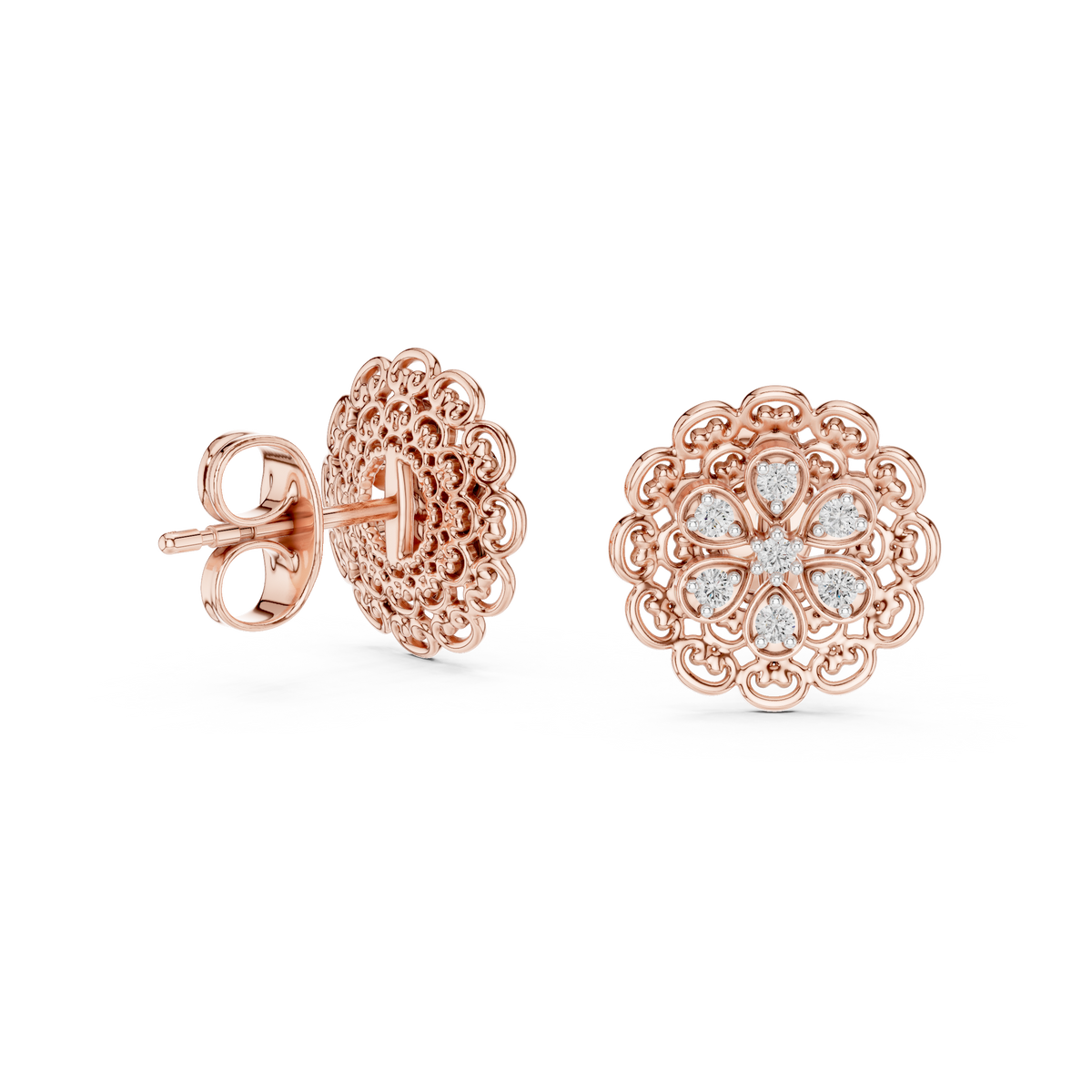Lacelle Lace Border Rosette Teardrop Petal Lab Grown Diamond Earrings