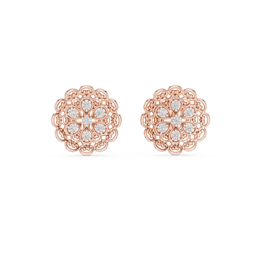 Lacelle Lace Border Rosette Teardrop Petal Lab Grown Diamond Earrings