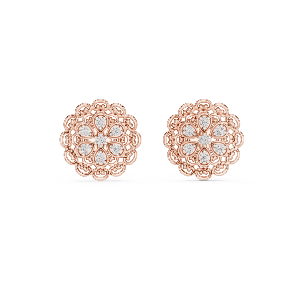 Lacelle Lace Border Rosette Teardrop Petal Lab Grown Diamond Earrings