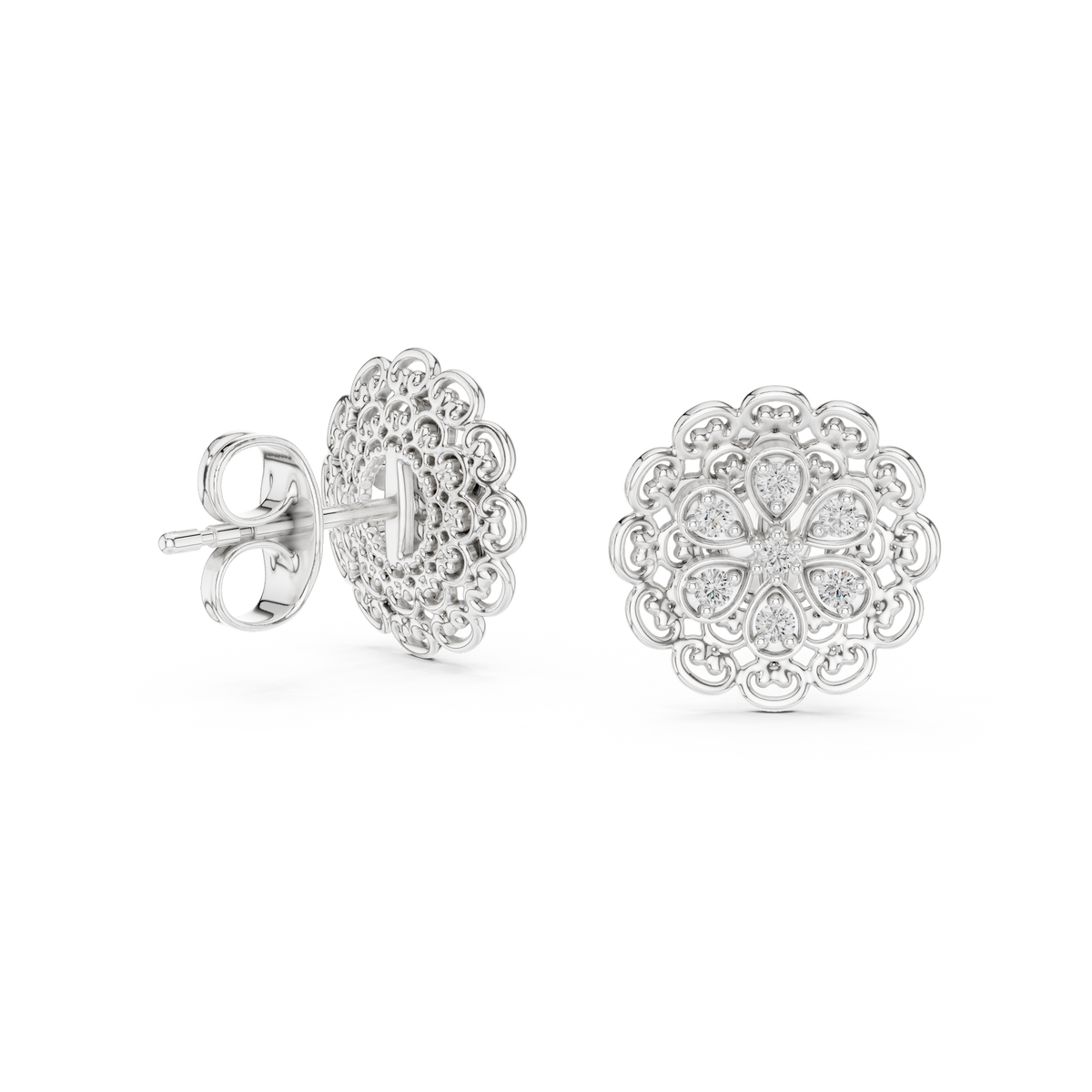 Lacelle Lace Border Rosette Teardrop Petal Lab Grown Diamond Earrings