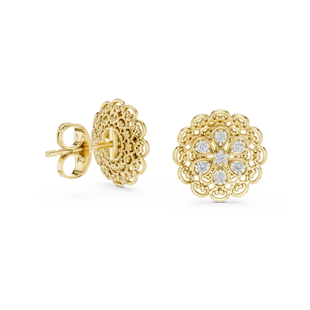 Lacelle Lace Border Rosette Teardrop Petal Lab Grown Diamond Earrings