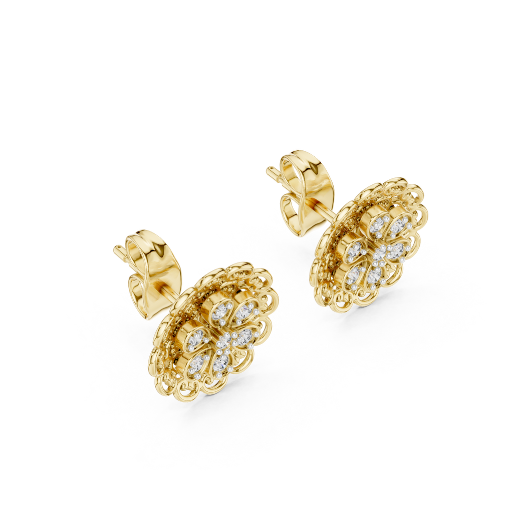 Lacelle Lace Border Rosette Teardrop Petal Lab Grown Diamond Earrings