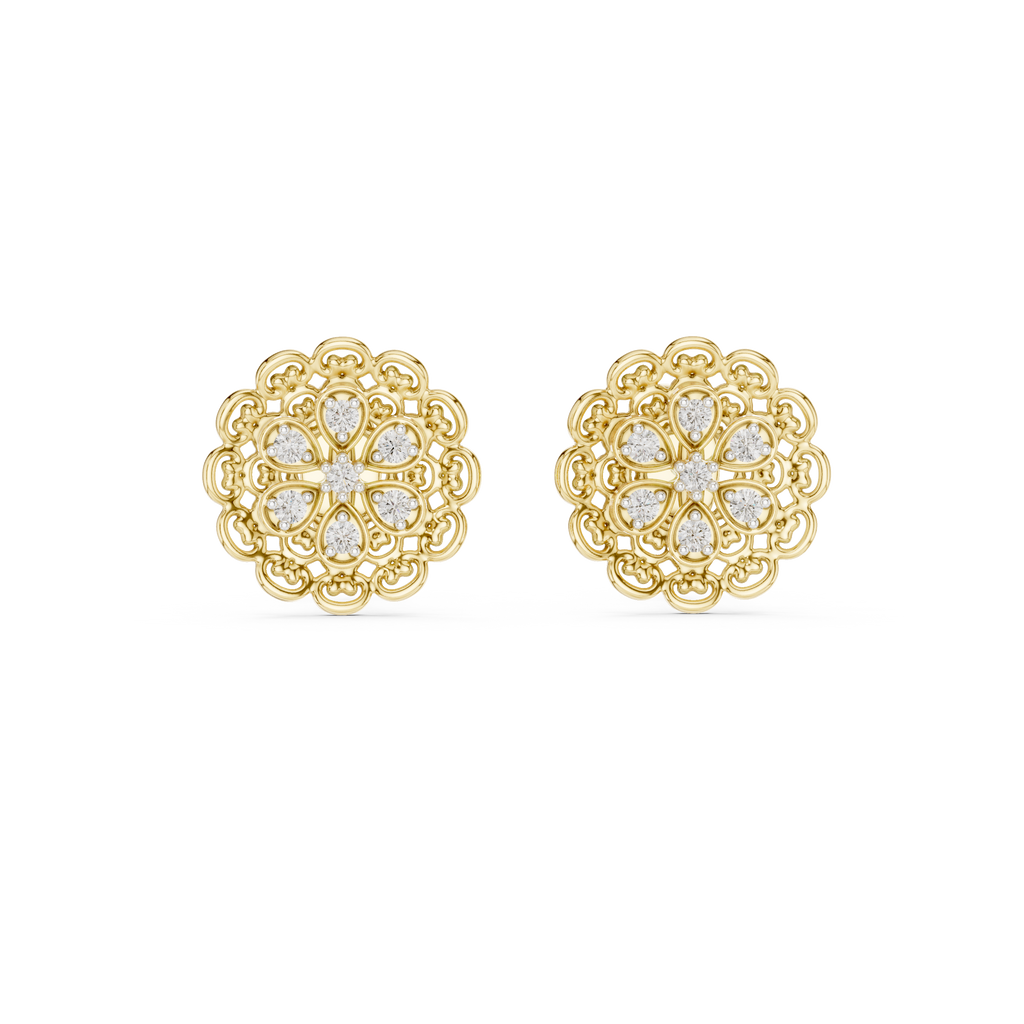 Lacelle Lace Border Rosette Teardrop Petal Lab Grown Diamond Earrings