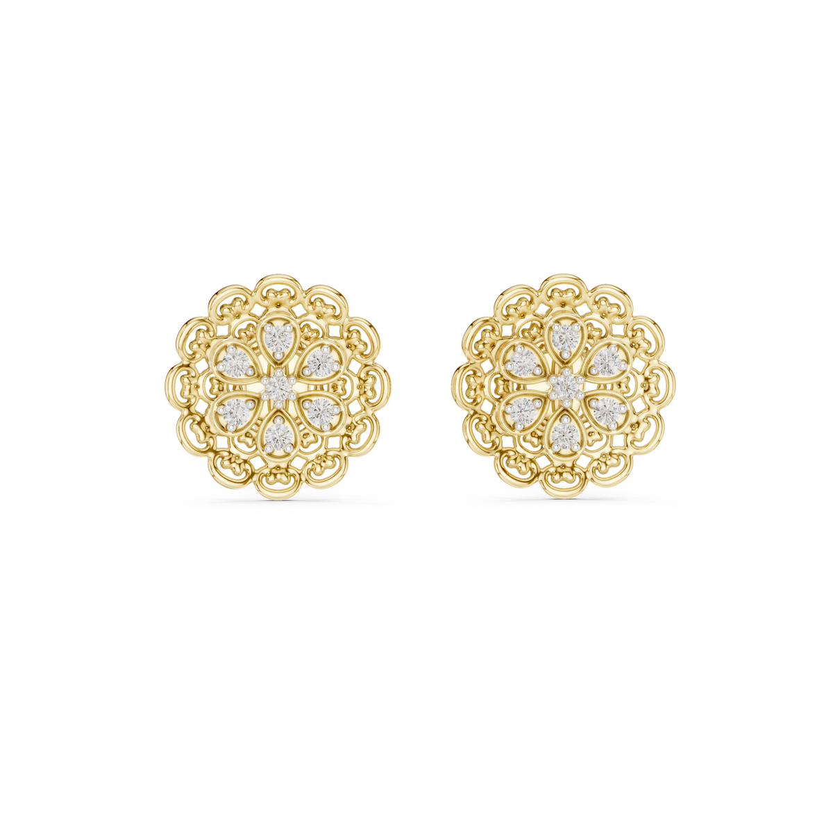 Lacelle Lace Border Rosette Teardrop Petal Lab Grown Diamond Earrings