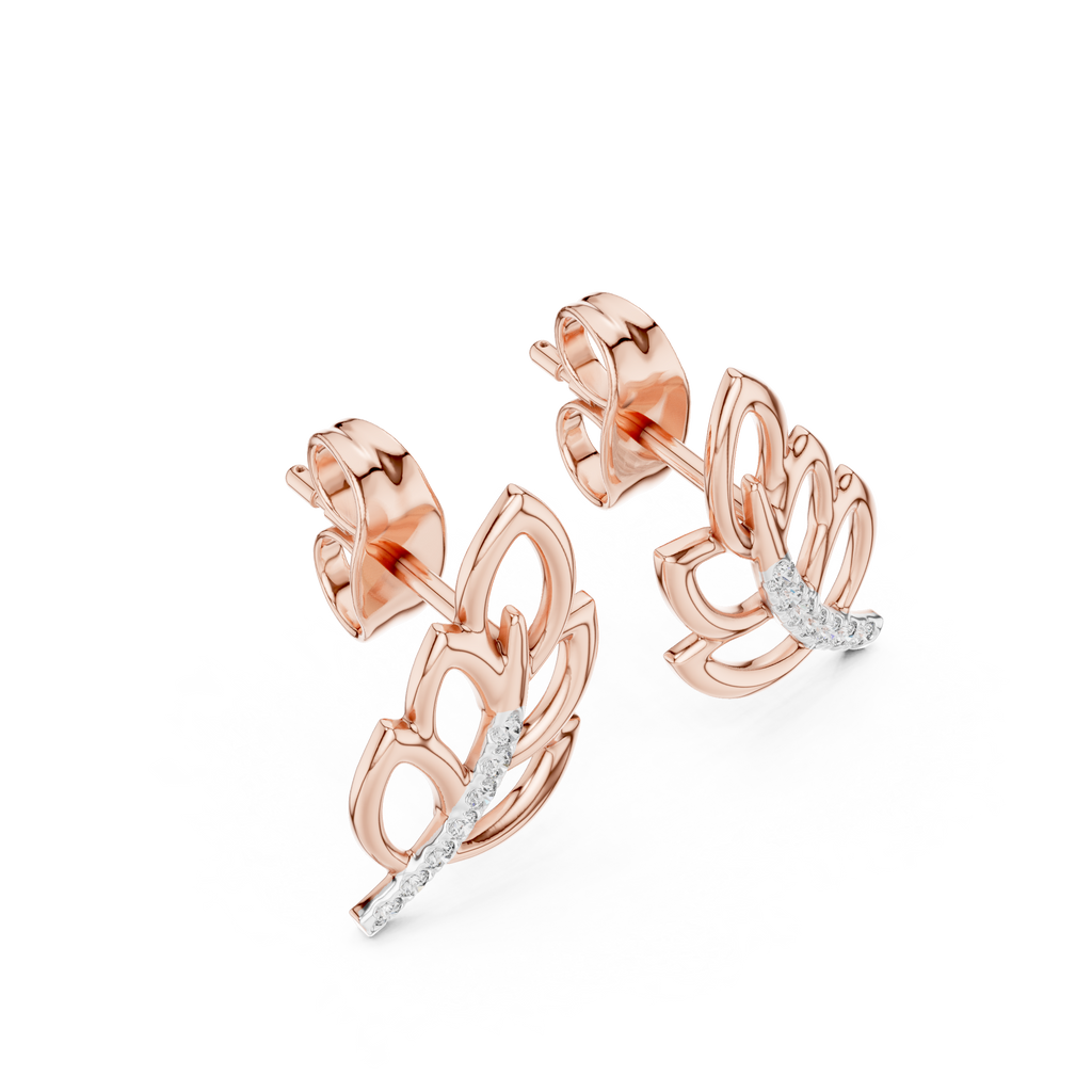 Ferrelle Layered Fern Leaf Outline with Pavé Stem Lab Grown Diamond Earrings