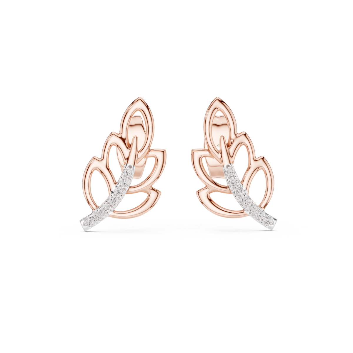 Ferrelle Layered Fern Leaf Outline with Pavé Stem Lab Grown Diamond Earrings