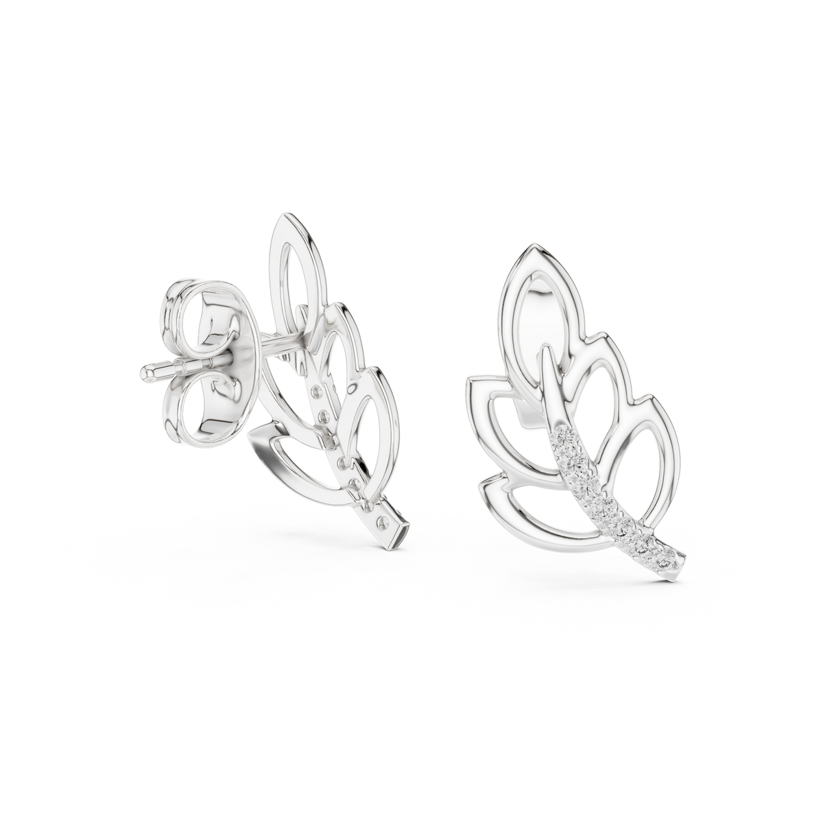 Ferrelle Layered Fern Leaf Outline with Pavé Stem Lab Grown Diamond Earrings