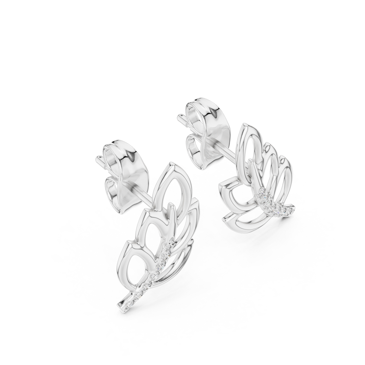 Ferrelle Layered Fern Leaf Outline with Pavé Stem Lab Grown Diamond Earrings