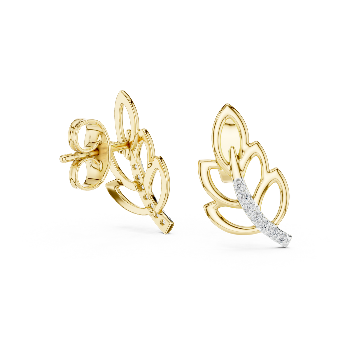 Ferrelle Layered Fern Leaf Outline with Pavé Stem Lab Grown Diamond Earrings