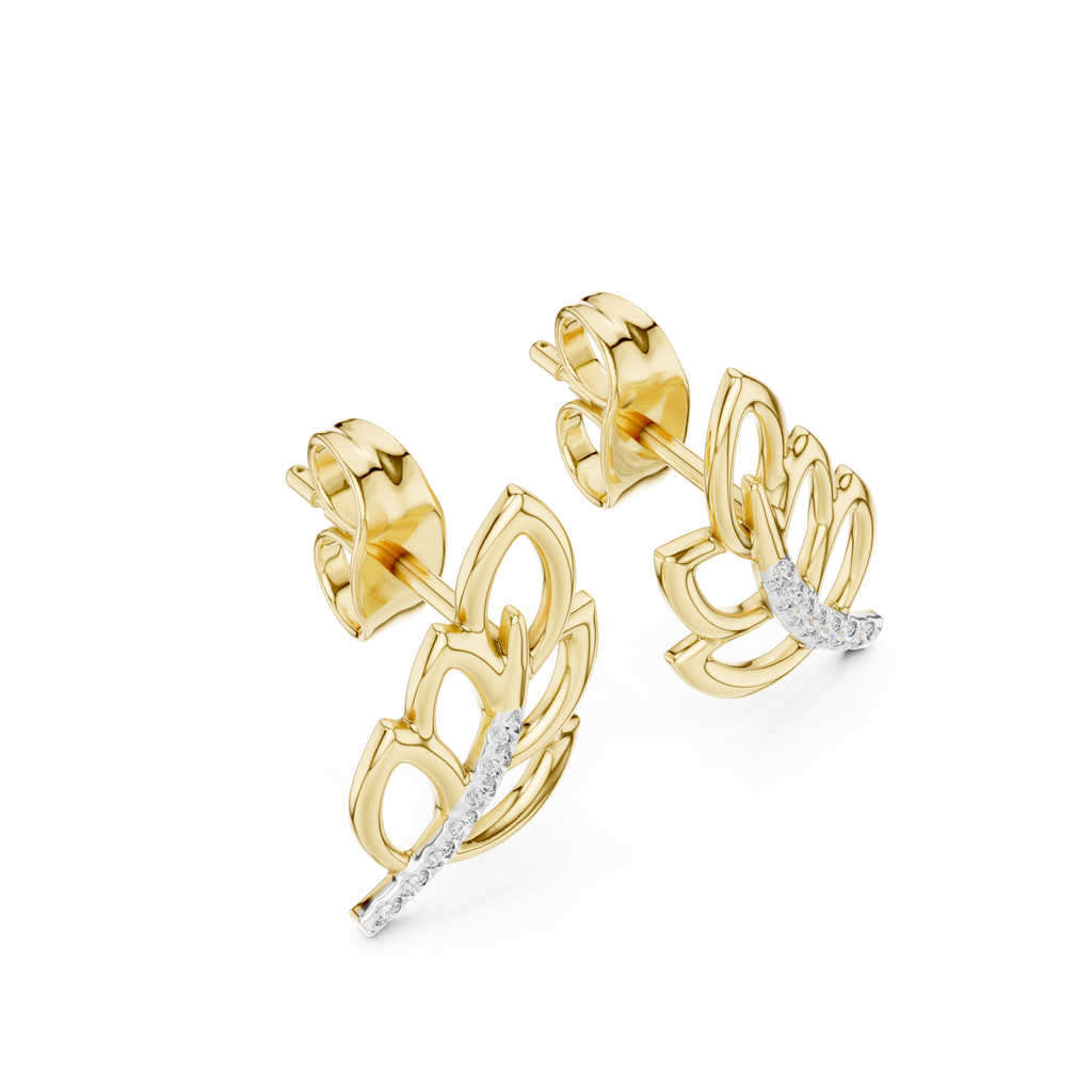 Ferrelle Layered Fern Leaf Outline with Pavé Stem Lab Grown Diamond Earrings