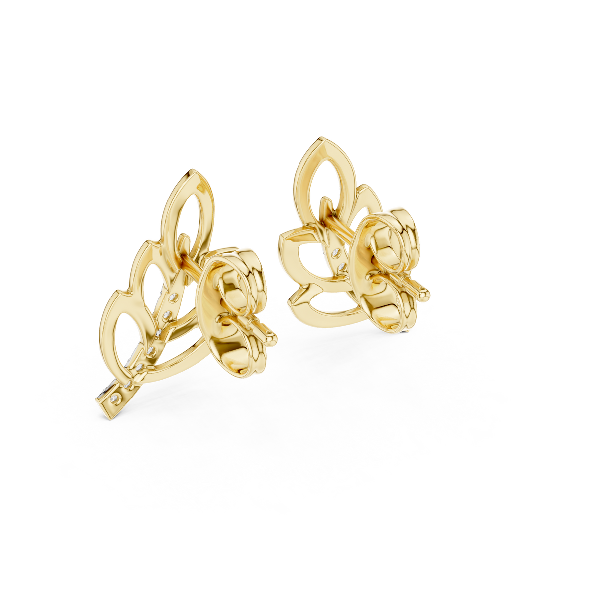 Ferrelle Layered Fern Leaf Outline with Pavé Stem Lab Grown Diamond Earrings