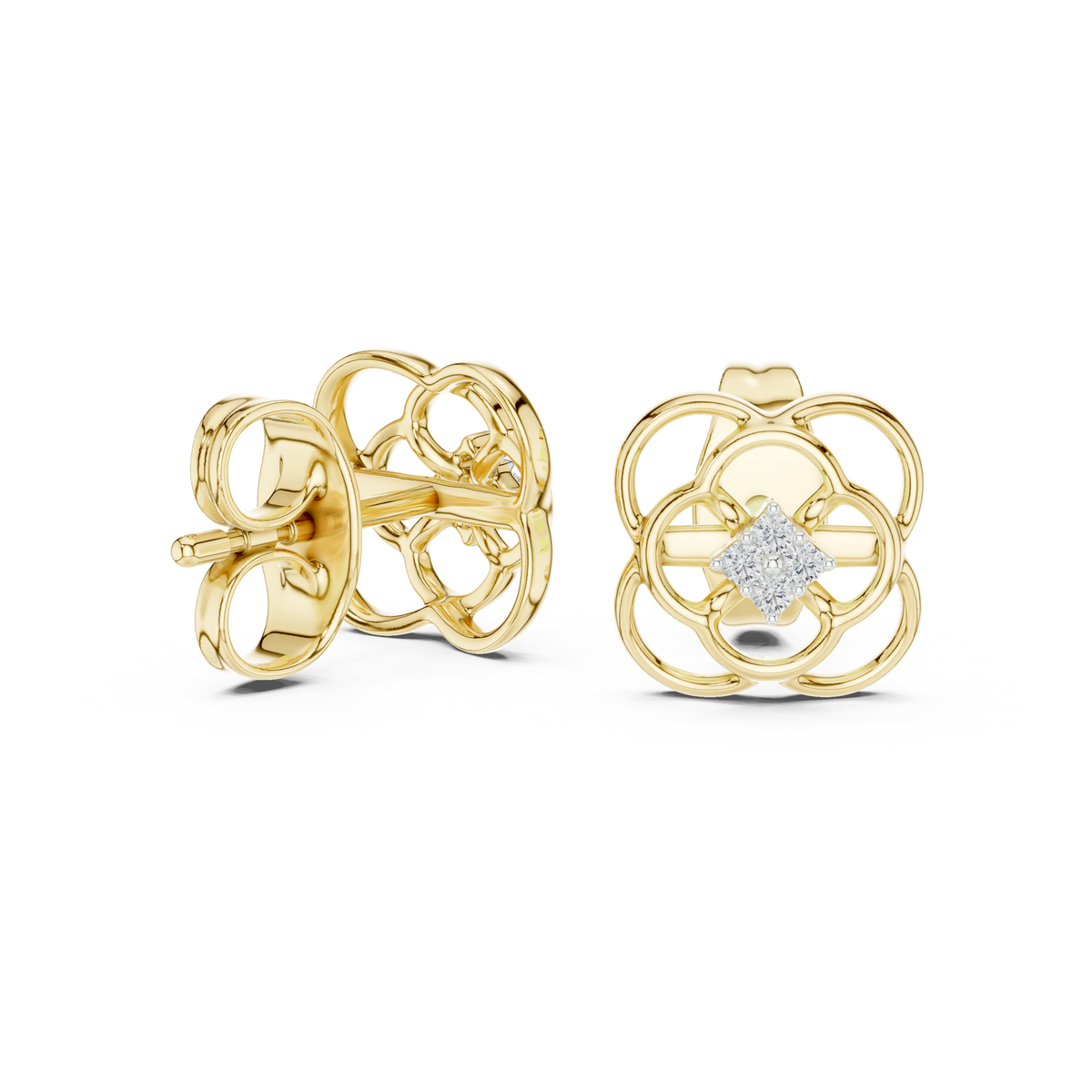 Funkelnde Diamant-Gold-Creolen | Ohrringe mit Blumenmuster