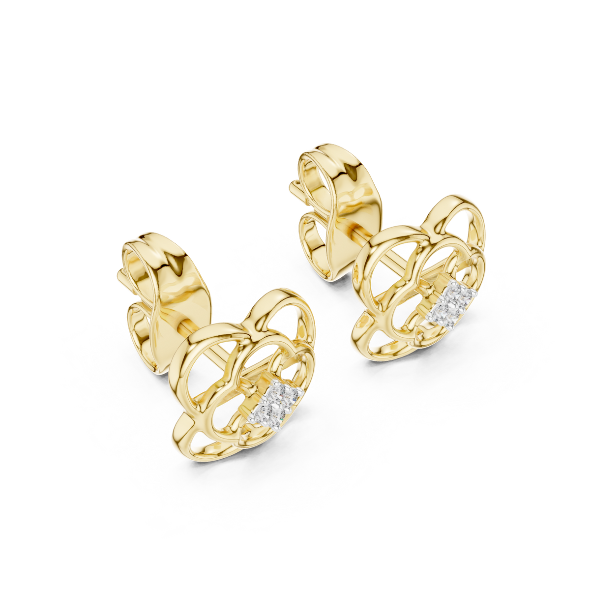 Funkelnde Diamant-Gold-Creolen | Ohrringe mit Blumenmuster