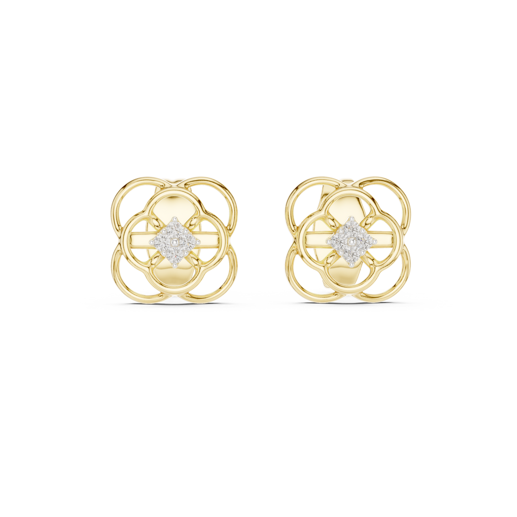 Funkelnde Diamant-Gold-Creolen | Ohrringe mit Blumenmuster