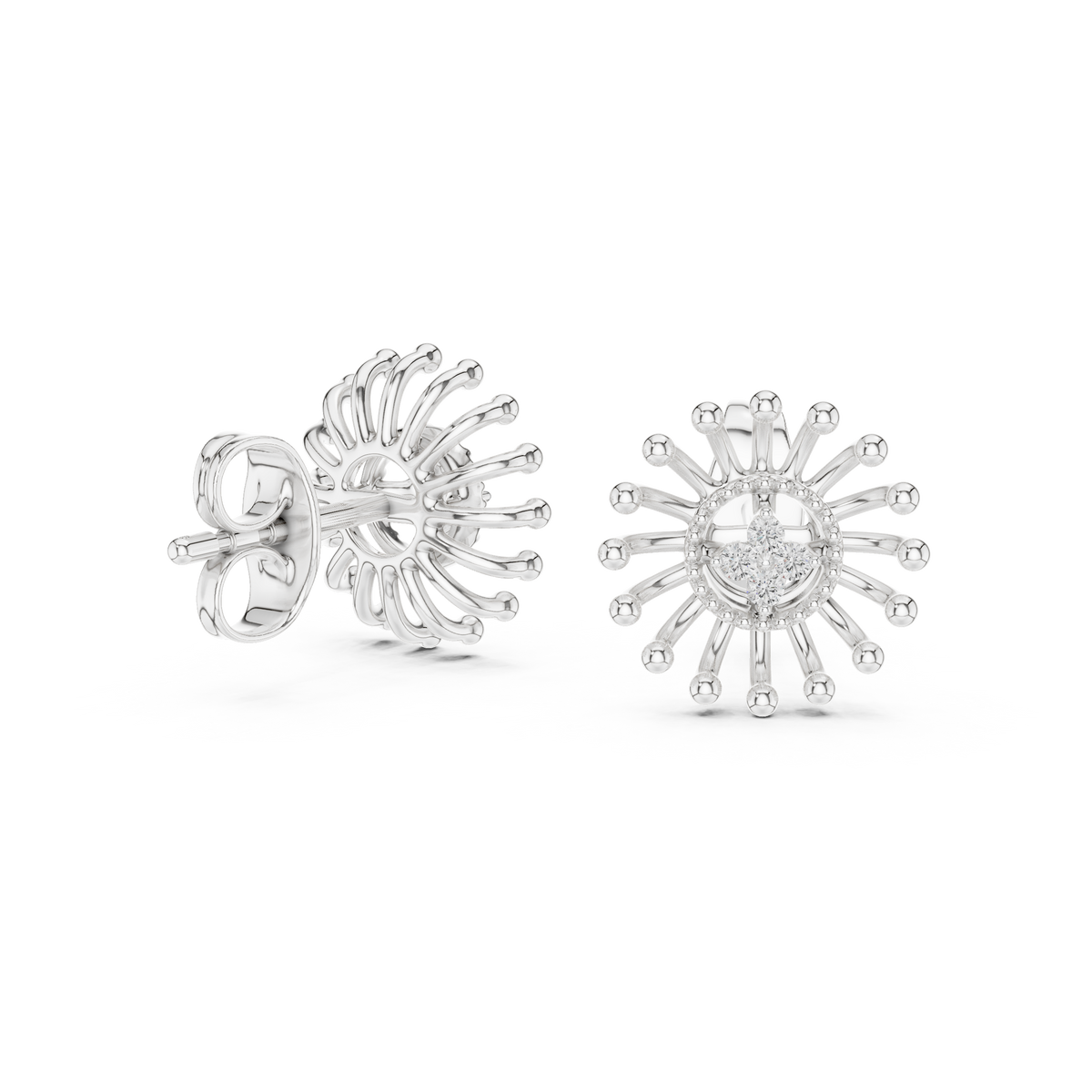 Dandelle Radiating Ball Tip Wire Flower Clover Cluster Lab Grown Diamond Earrings