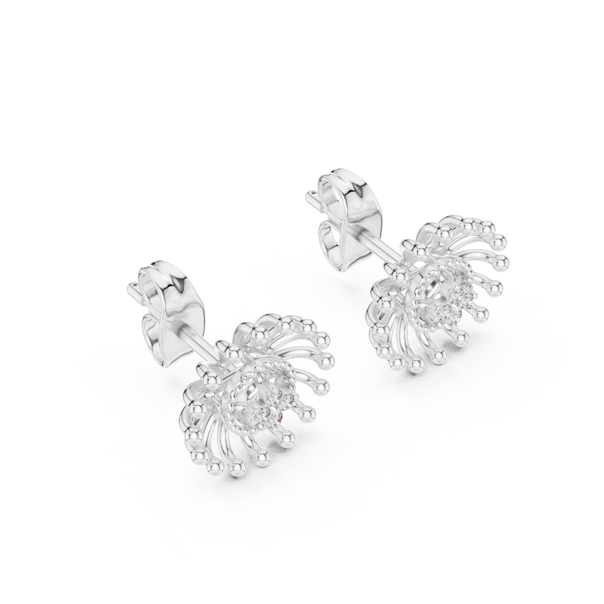 Dandelle Radiating Ball Tip Wire Flower Clover Cluster Lab Grown Diamond Earrings