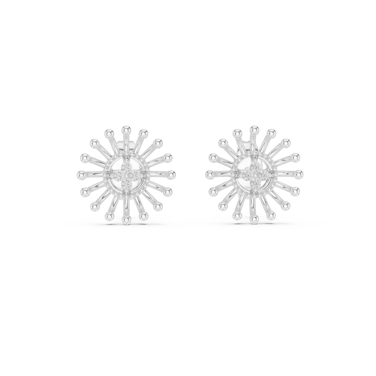 Dandelle Radiating Ball Tip Wire Flower Clover Cluster Lab Grown Diamond Earrings