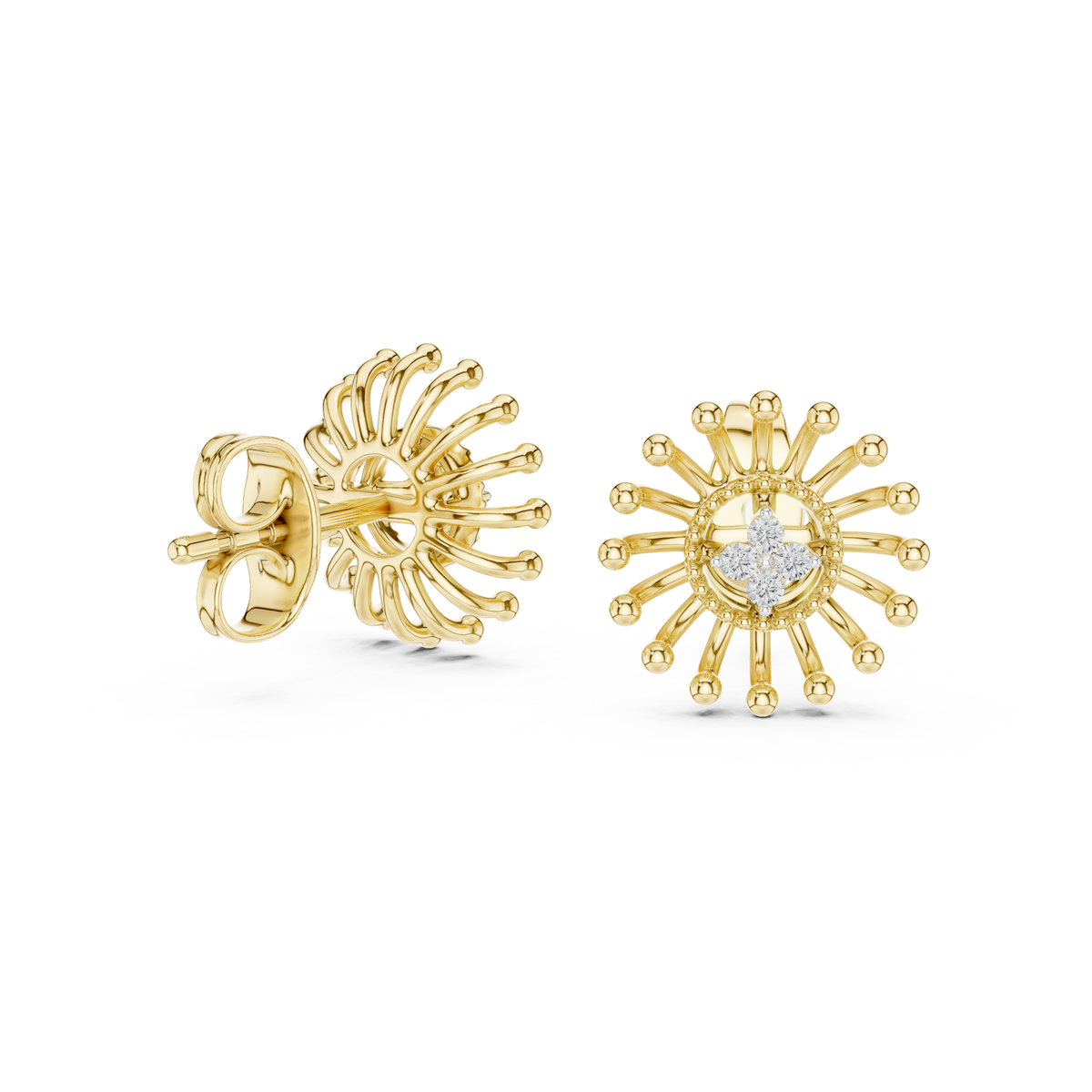 Dandelle Radiating Ball Tip Wire Flower Clover Cluster Lab Grown Diamond Earrings
