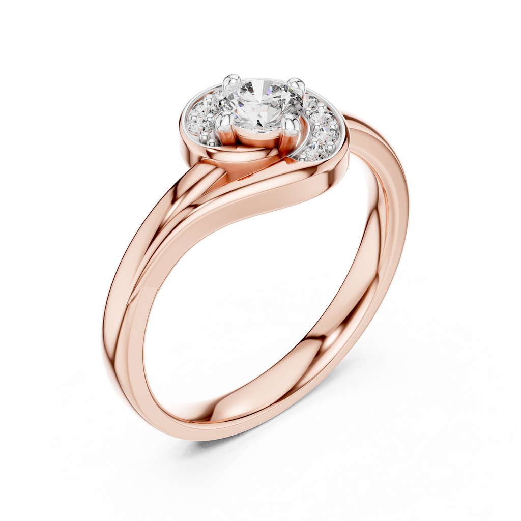 Spirelle Swirl Halo Split Shank Lab Grown Diamond Solitaire Ring