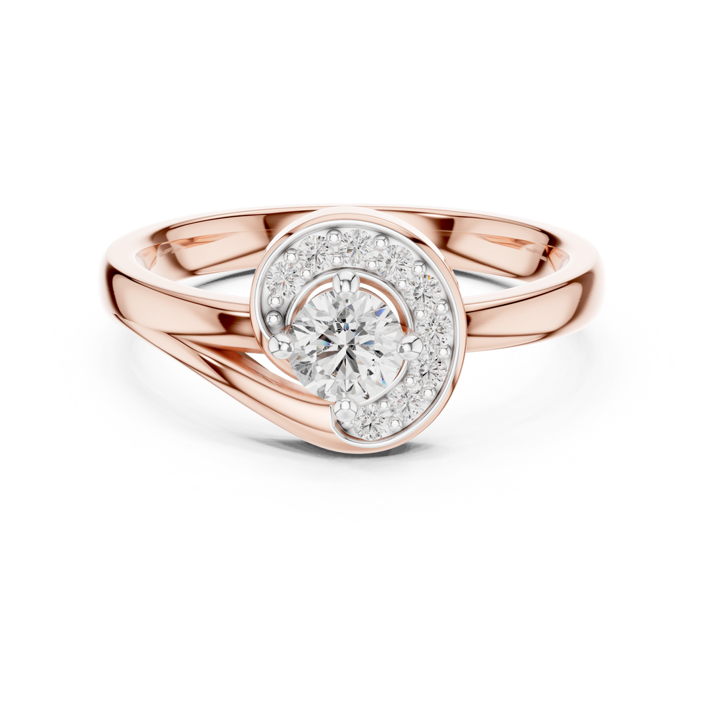 Spirelle Swirl Halo Split Shank Lab Grown Diamond Solitaire Ring