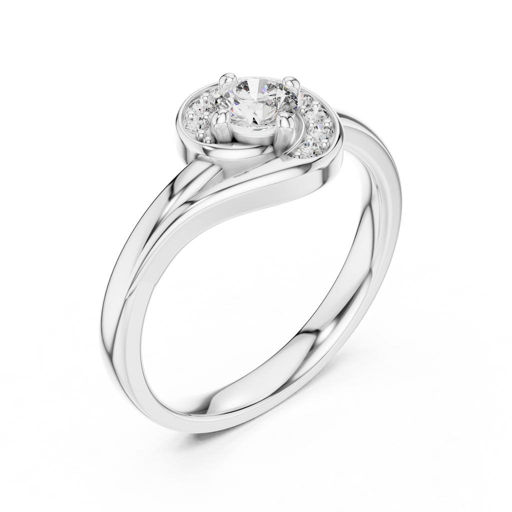 Spirelle Swirl Halo Split Shank Lab Grown Diamond Solitaire Ring