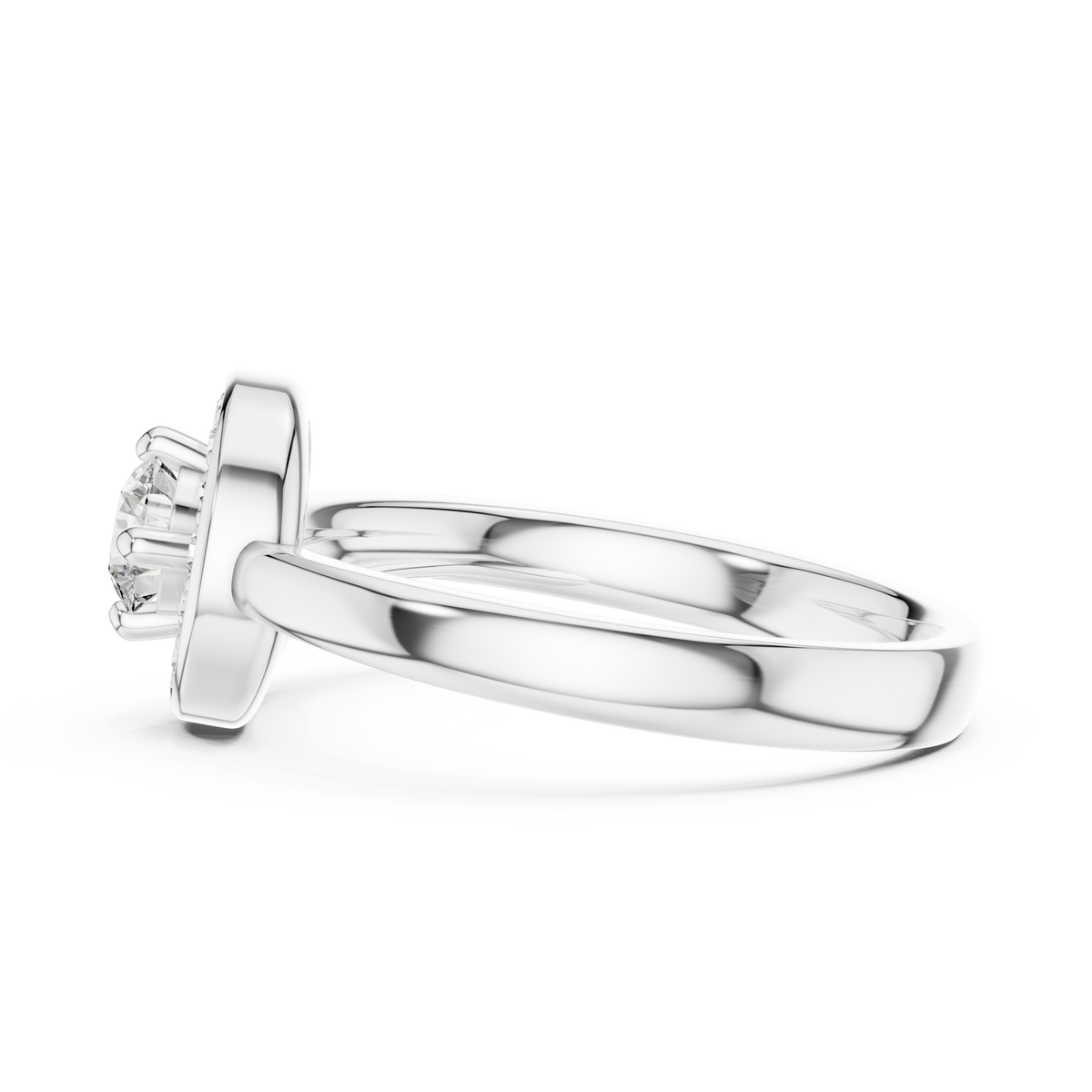 Spirelle Swirl Halo Split Shank Lab Grown Diamond Solitaire Ring