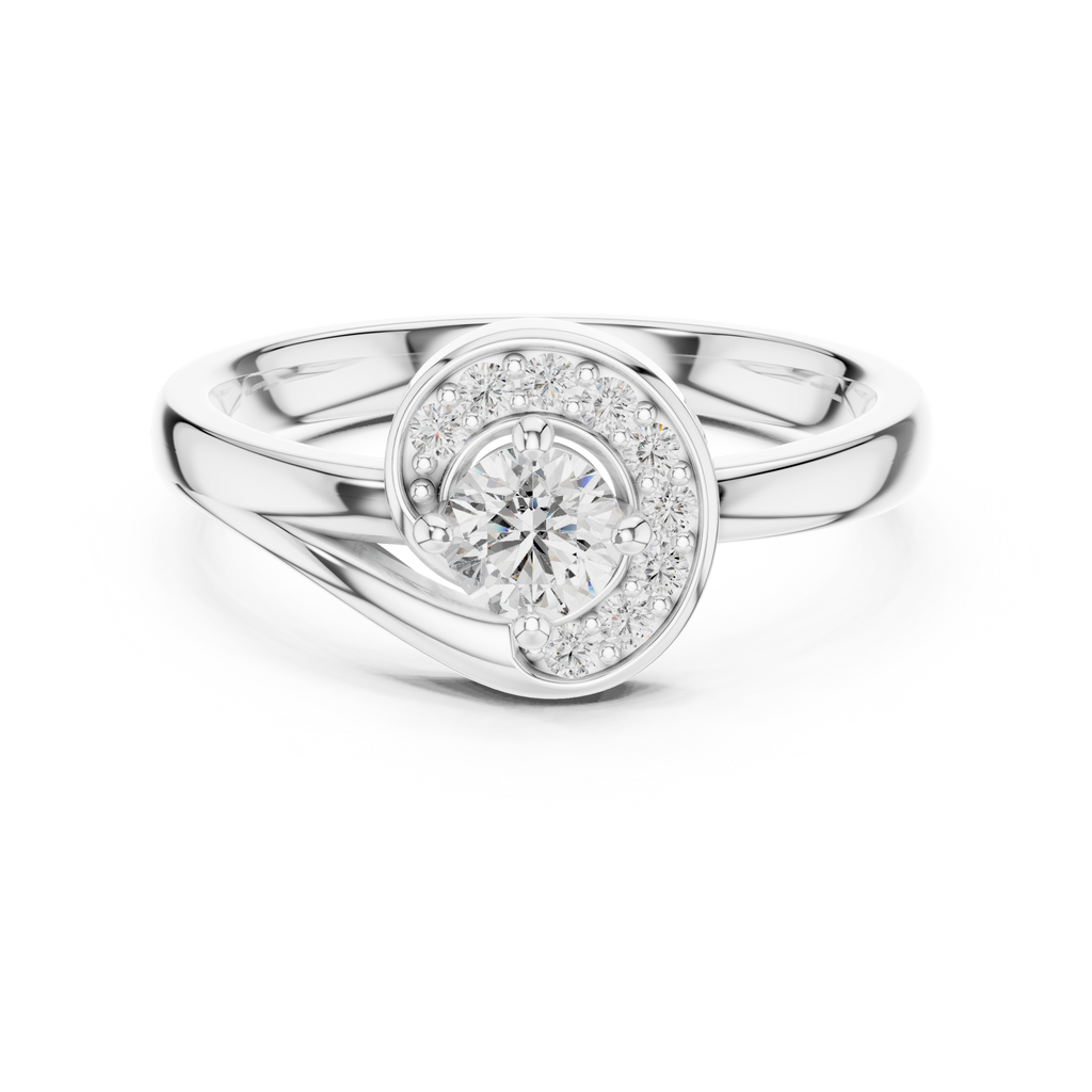 Spirelle Swirl Halo Split Shank Lab Grown Diamond Solitaire Ring