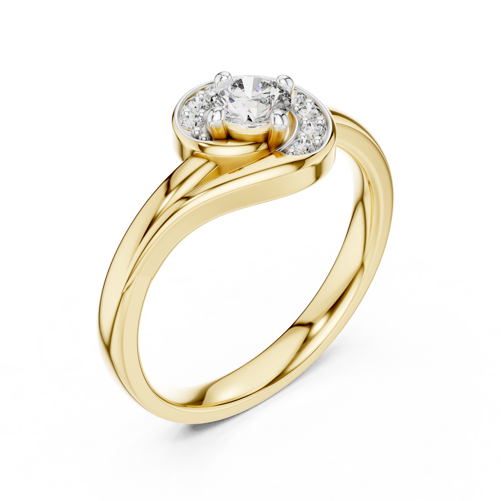 Spirelle Swirl Halo Split Shank Lab Grown Diamond Solitaire Ring