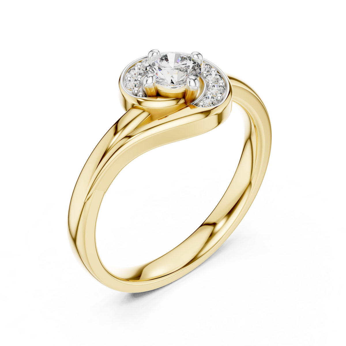 Spirelle Swirl Halo Split Shank Lab Grown Diamond Solitaire Ring